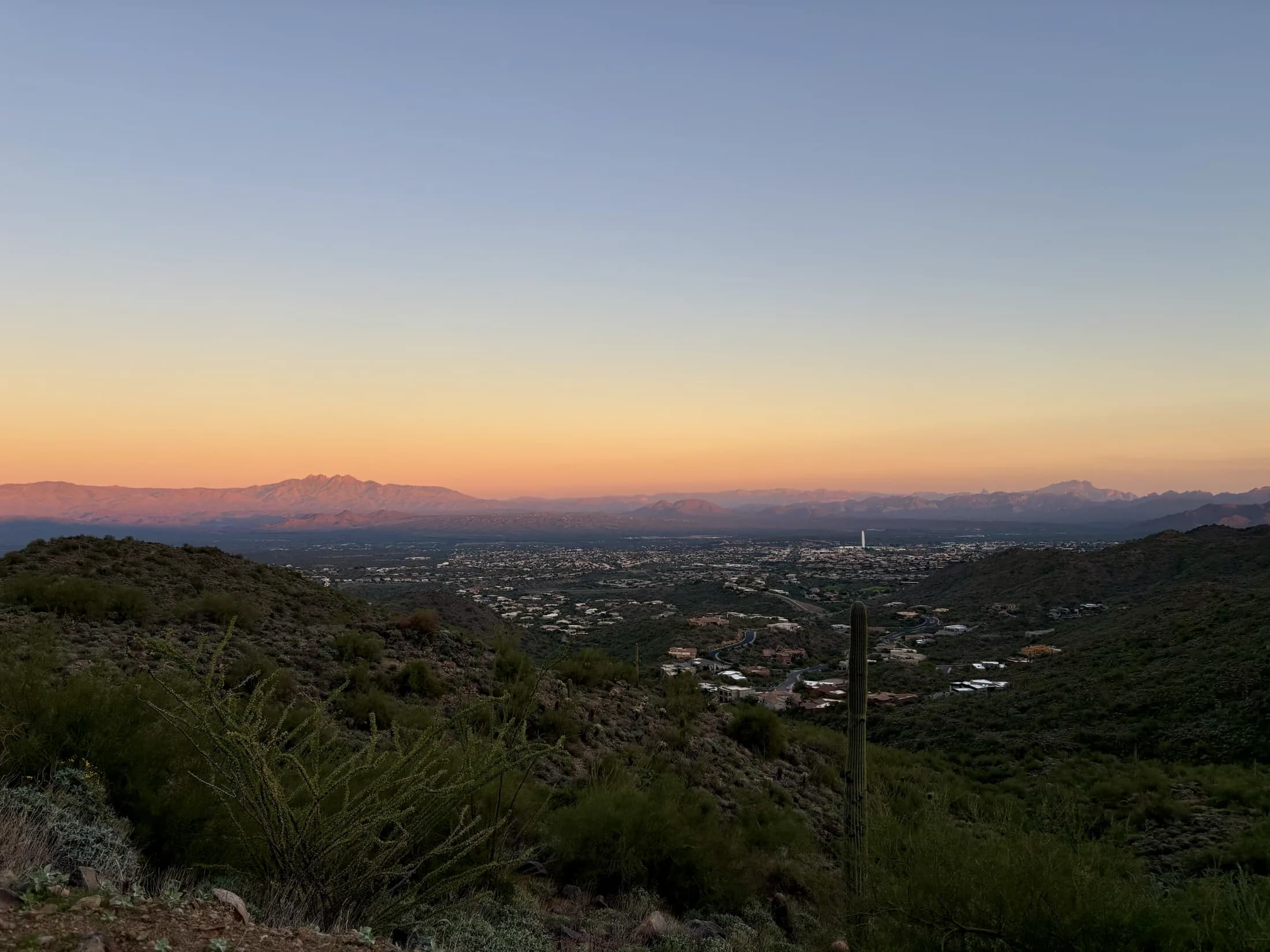 Sunset over the Sonoran Desert from the hills above Fountain Hills, Arizona
